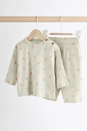 Next Girls Mint Floral Baby Top and Wide Leg Trousers 2 Piece Set