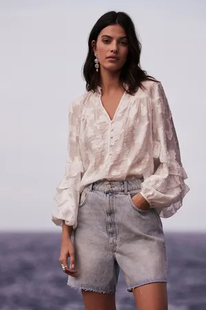 mint&berry Womens Jacquard Ruffle Blouse