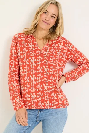 Fat Face FatFace Paige Burnt Orange Painted Bloom Jersey Shirt AU 24