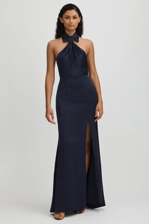 Halston Heritage Satin Halter Neck Maxi Dress AU 6