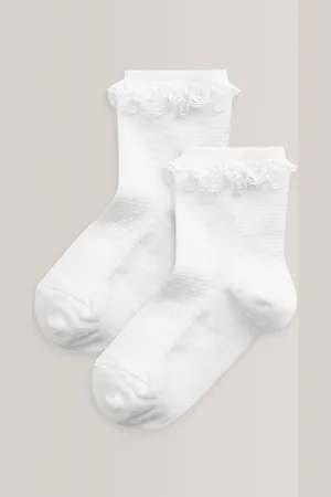 Next Girls 2 Pack Cotton Rich Ruffle Ankle Socks