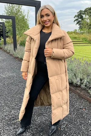 Ax Paris Cream Biscuit Long Line Belted Padded Coat AU 10