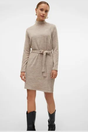 VERO MODA Long Sleeve Belted Mini Knitted Jumper Dress AU 6