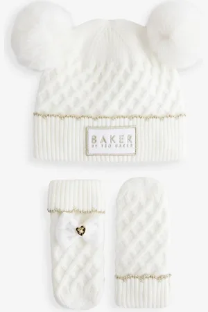 Ted Baker Girls Girls Double Pom Eared Hat and Mittens Set