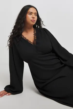Simply Be Long Sleeve Waffle Lace Trim Maxi Skater Dress AU 10