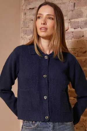 Threadbare Blue Collared Boxy Knitted Cardigan AU 12