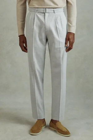 Reiss Mens Light Pin Belted Cropped Trousers