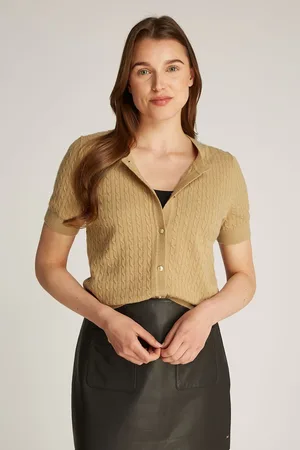 Tommy Hilfiger Natural Short Sleeve Cable Crew Neck Cardigan XL