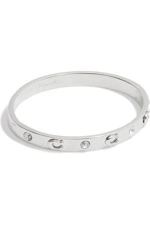 Coach Silver Tone Signature Stone Bangle Boxed Bracelet One