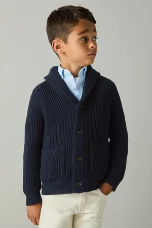Reiss Boys Navy Nimbus 9-13 yrs Ribbed Shawl Cardigan With Merino Wool