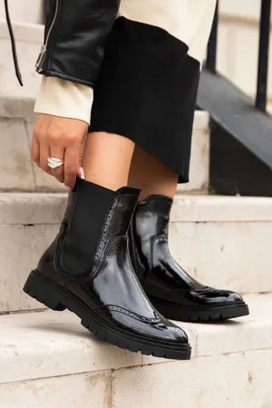 Linzi Black Esme Patent Ankle Boots With Stitched Detail AU 6 (EU 37)