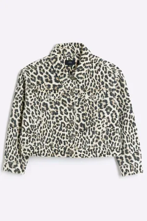 River Island Girls Girls Leopard Print 100% Cotton Denim Jacket