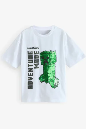 Minecraft Boys /Green 100% Cotton Flippy Sequin T-Shirt (3-16yrs)