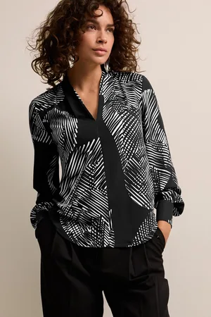 Next Womens Mono Print Long Sleeve V-Neck Blouse