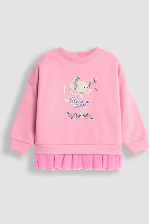 JoJo Maman Bébé Girls Rose Mouse Applique Broderie Collar Sweatshirt