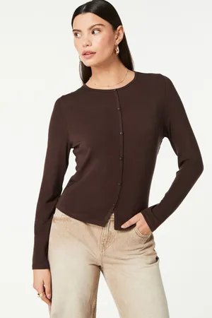 Next Womens Chocolate Soft Touch Ribbed Cardigan with TENCEL Lyocell
