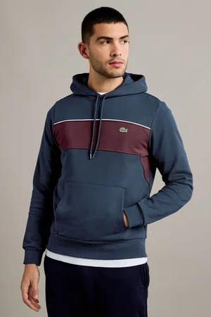 Lacoste Mens Navy/Burgundy Colour Block Logo Hoodie