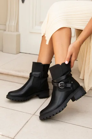 Linzi Black Metro Ankle Boots With Asymmetric Strap and Buckle AU 6 (EU 37)