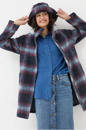 Fat Face Womens FatFace Freya Wool Blend Check Coat