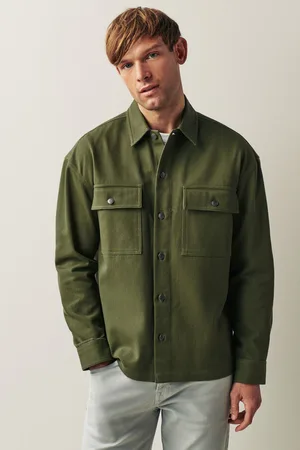 Next Mens Khaki 100% Cotton Twin Pocket Shacket Overshirt