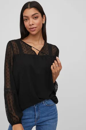 VILA Womens Dobby And Lace Detail Blouse