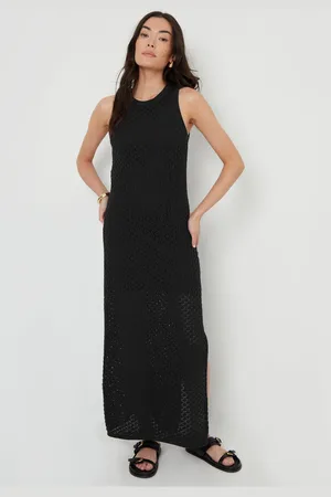 Threadbare Womens Lined Crochet Knit Racer 100% Cotton Maxi Dress