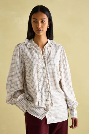 Joules Womens Harper Check Pussybow Tie Blouse