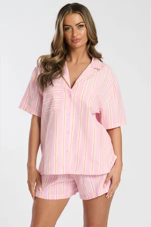 Loungeable Pink Woven Traditional Short Sleeve Pyjamas Set S