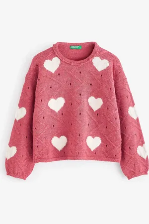 Benetton Girls Heart 100% Cotton Print Jumper