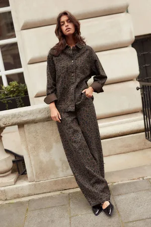 Next Womens Leopard Printed 100% Cotton Wide Leg Jeans