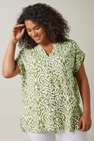 Evans Womens Curve Olive Abstract Print Blouse