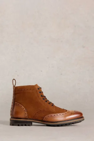 White Stuff Brown Arlo Brogue Leather Boots AU 9 (EU 42.5)