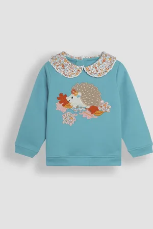 JoJo Maman Bébé Girls Duck Egg Hedgehog Applique Collar Sweatshirt