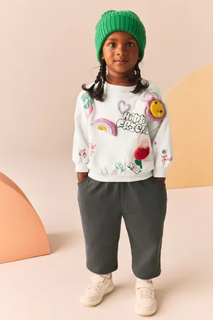 Next Girls White 100% Cotton Sweatshirt And Joggers Set (3mths-7yrs)