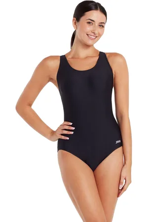 Zoggs Cottesloe Flyback Ecolast Black Swimsuit One piece AU 10
