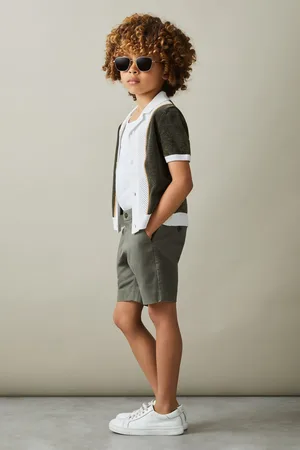 Reiss Boys Smoke Meastro 3-9 yrs Hybrid Velour Cuban Collar Shirt