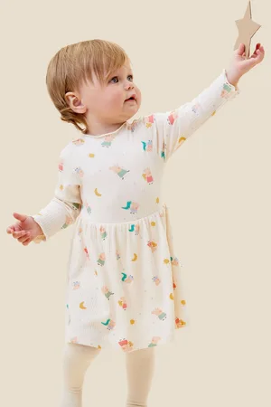 Mori Girls Organic Cotton and Bamboo Ribbed Peppa Pig Print Dress