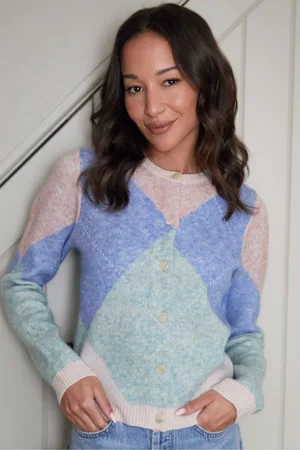 Threadbare Blue Argyle Button Up Knitted Cardigan AU 16