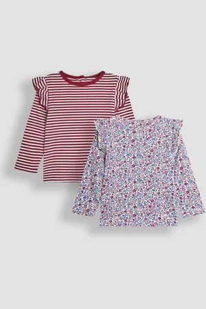 JoJo Maman Bébé Girls 2-Pack Ditsy Floral & Stripe Frill Tops
