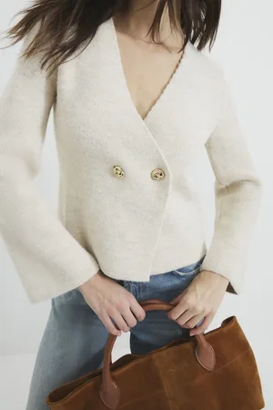 River Island Beige Asymmetric Button Cardigan L