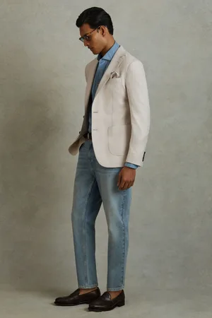 Reiss Mens Stone Aphrodite Single Breasted Blazer With Cotton