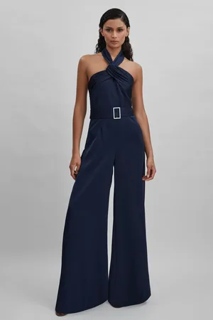 Halston Heritage Womens Satin Halter Neck Jumpsuit