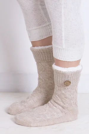 Totes Womens Ladies Knit Slipper Socks with Button