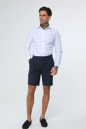 Harry Brown Mens Navy Decorate Cotton Linen Blend Shorts