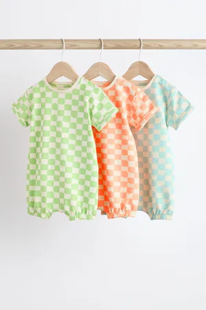 Next Boys Multi Checkerboard Baby Jersey 100% Cotton Rompers 3 Pack