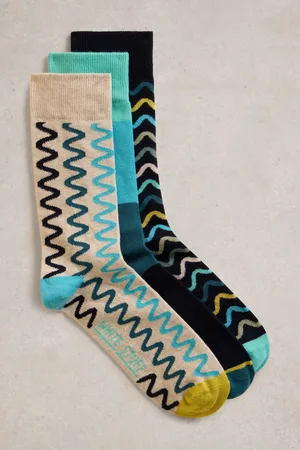 White Stuff Grey Squiggle Socks 3 Pack M-L