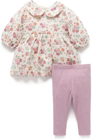Purebaby Girls Cosy 100% Cotton Dress with Leggings Set