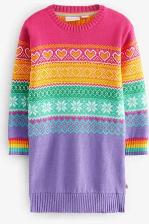 Little Bird Girls Multi 100% Cotton Pastel Fairisle Knitted Jumper Dress