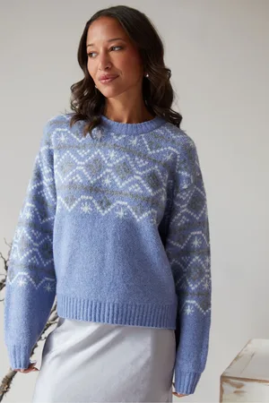 Threadbare Womens Fairisle Crew Neck Knitted Jumper