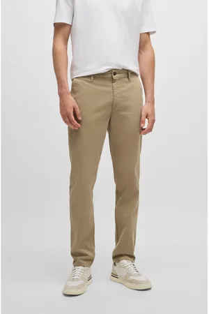 HUGO BOSS Mens Beige Tapered Fit Stretch Cotton Chino Trousers